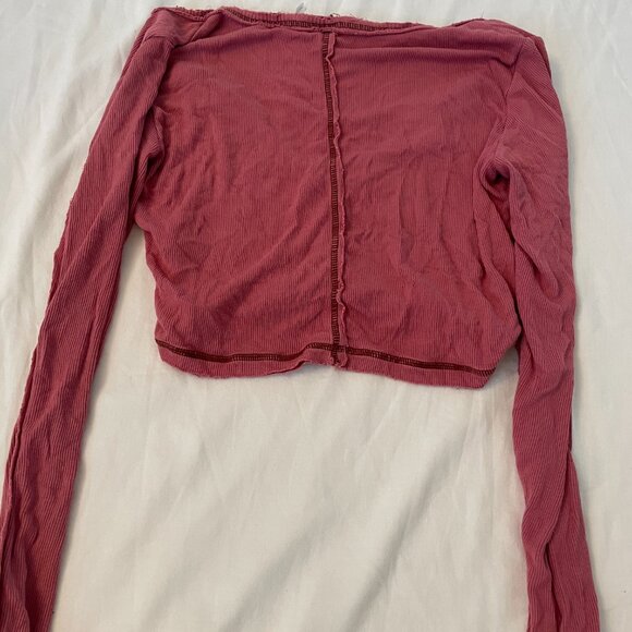 Out From Under raspberry long sleeve distressed top Size: M - Picture 4 of 4